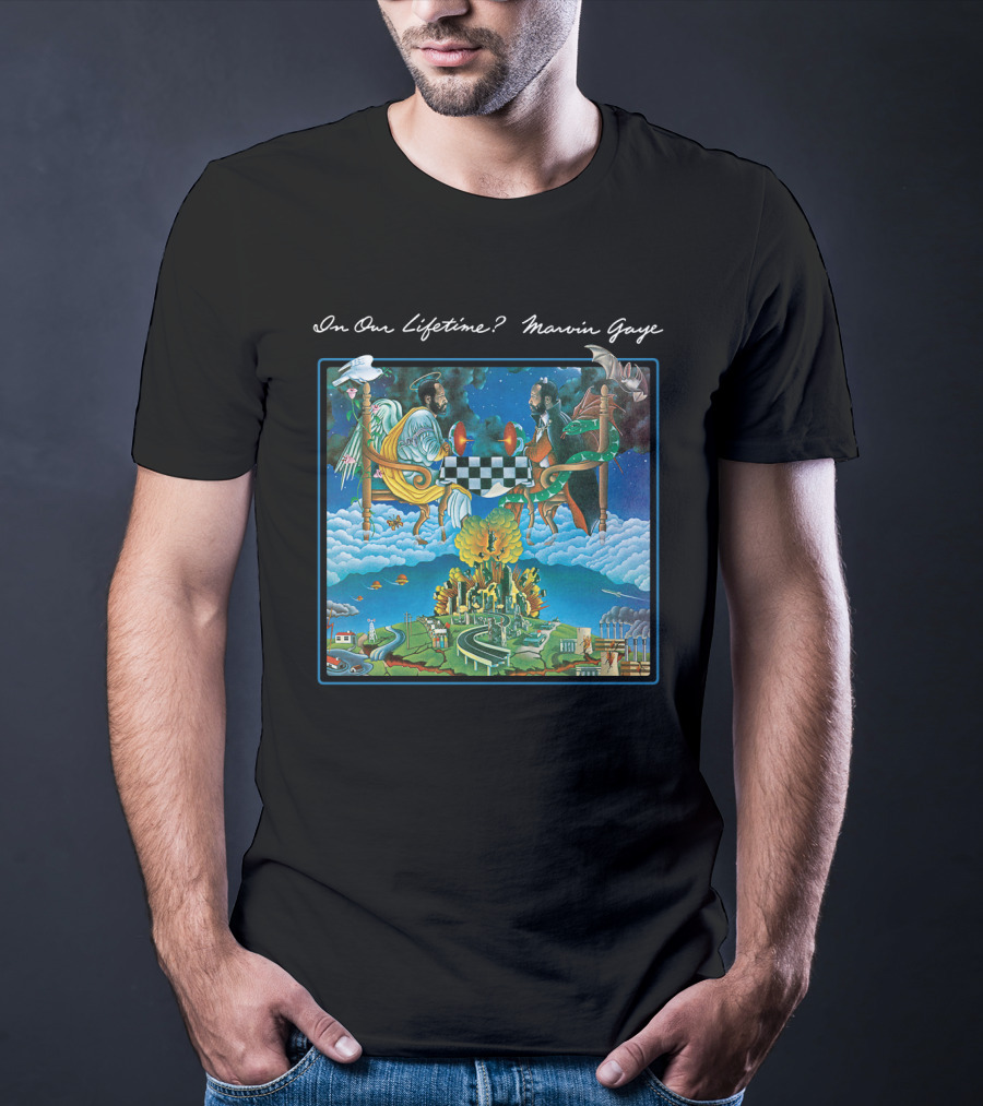 In Our Lifetime? Marvin Gaye Album Checkerboard Angels Earth Journey T-Shirt