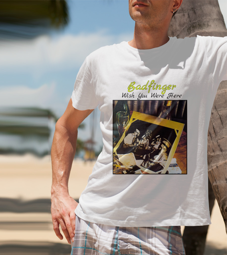 Badfinger Wish You Were Here Album Art Photographic Table Setting With Drinks And Photographs T-Shirt