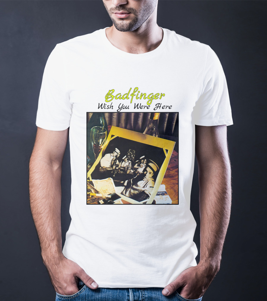 Badfinger Wish You Were Here Album Art Photographic Table Setting With Drinks And Photographs T-Shirt