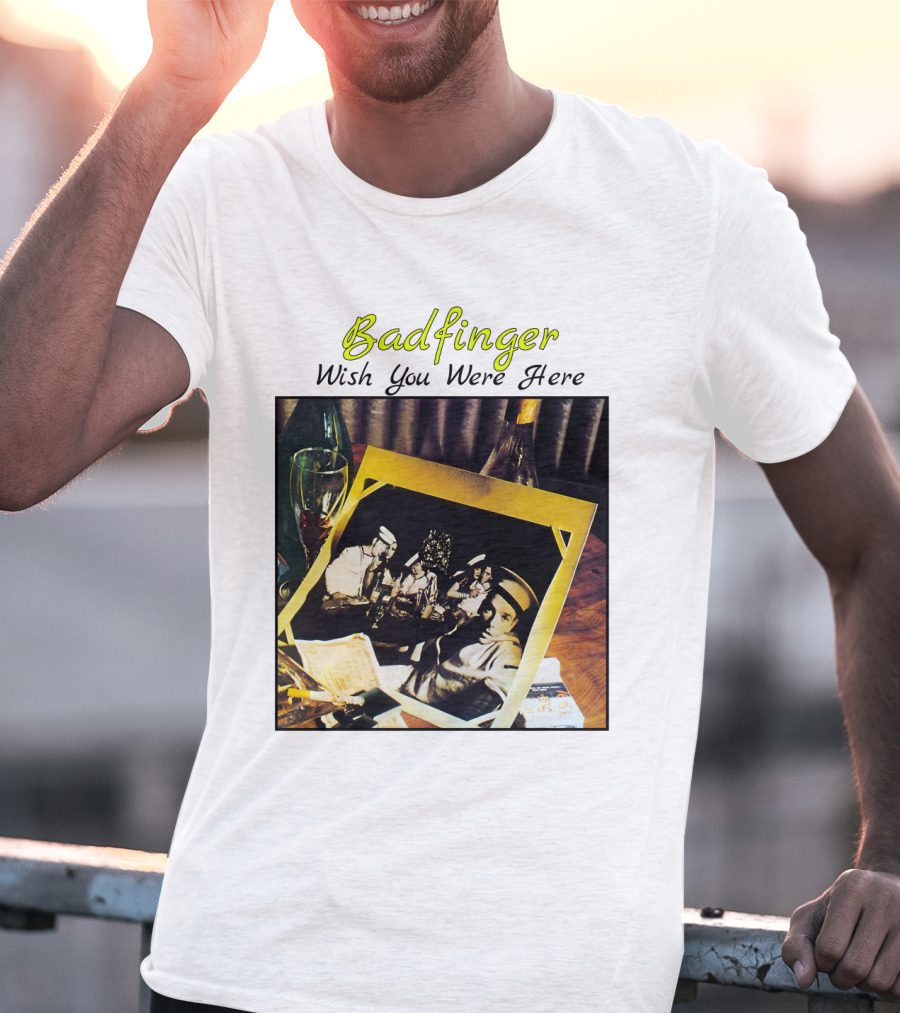 Badfinger Wish You Were Here Album Art Photographic Table Setting With Drinks And Photographs T-Shirt