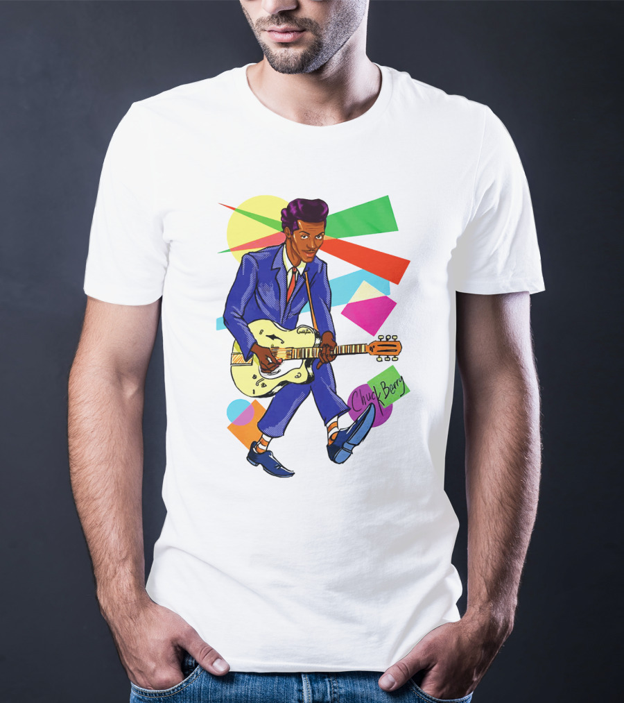 Chuck Berry Colorful Geometric Guitarist T-Shirt