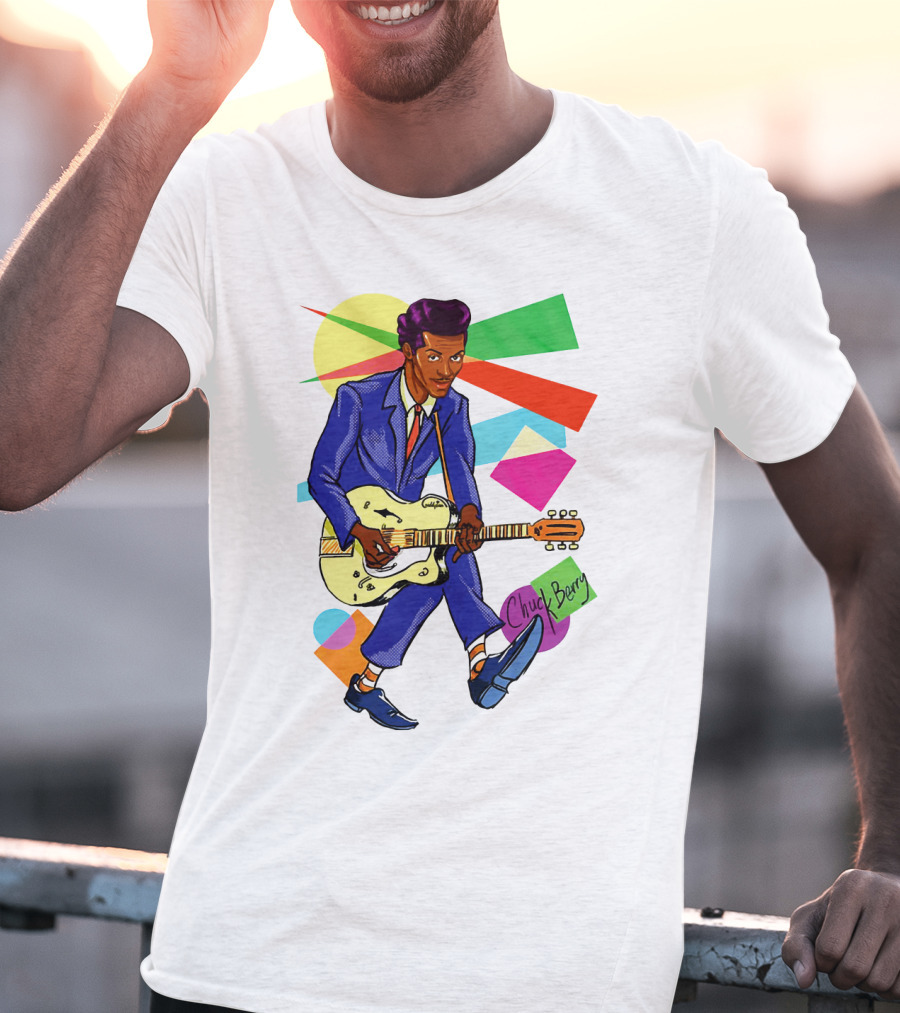 Chuck Berry Colorful Geometric Guitarist T-Shirt