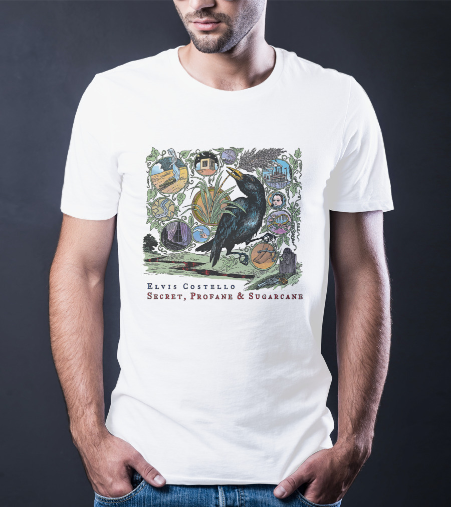 Elvis Costello Secret Profane And Sugarcane Blackbird And Icons T-Shirt