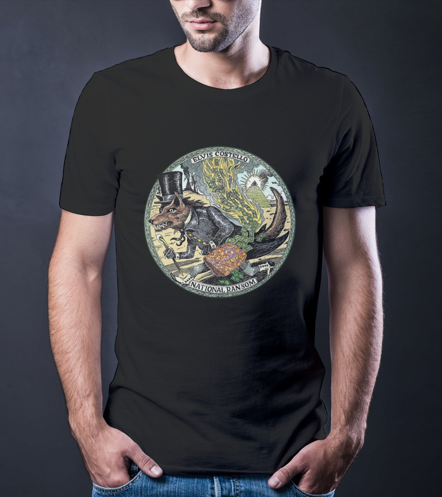 Elvis Costello EVCTL 31 National Ransom Wolf In Top Hat With Money And Pyramid T-Shirt