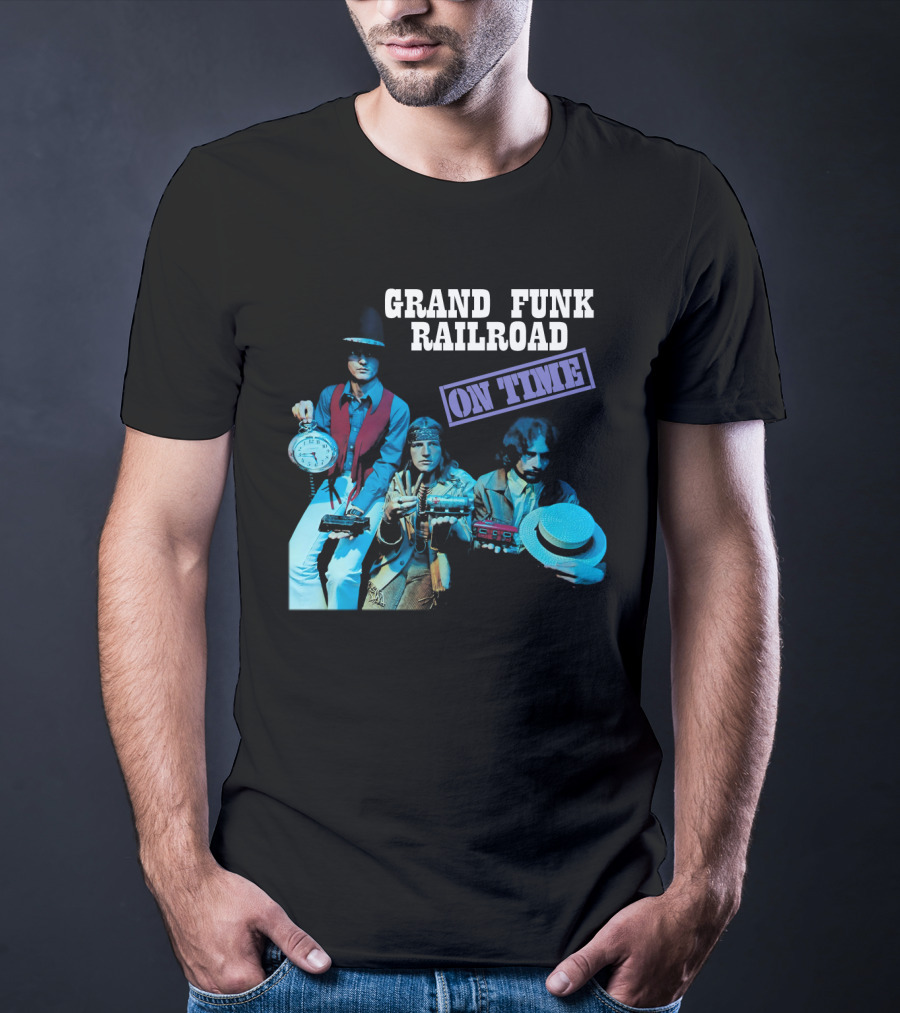 Grand Funk Railroad On Time Album Clock Train Photo T-Shirt