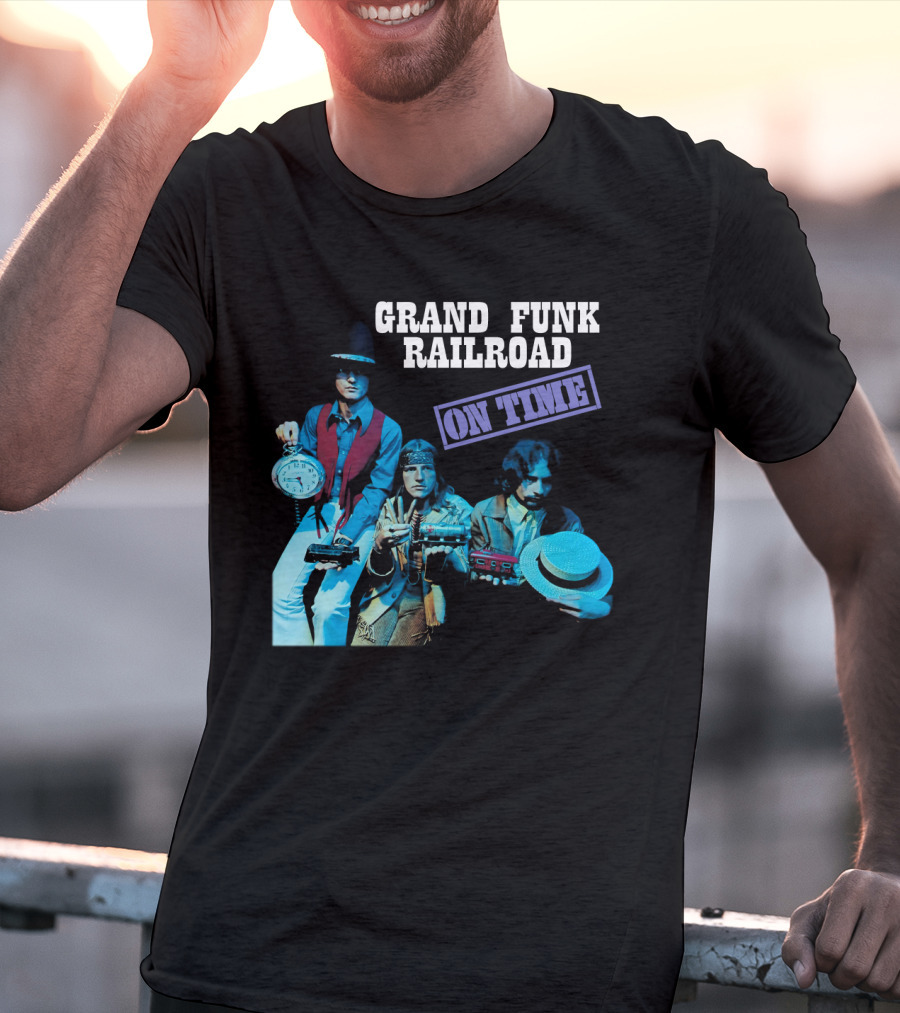 Grand Funk Railroad On Time Album Clock Train Photo T-Shirt