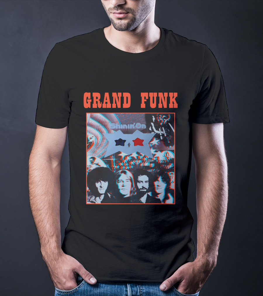 Grand Funk Shinin' On Album Cover With 3D Effect Band Members And Star Shapes T-Shirt