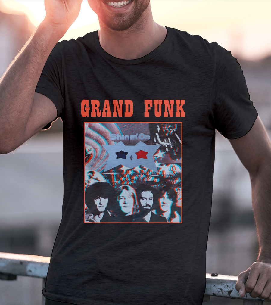 Grand Funk Shinin' On Album Cover With 3D Effect Band Members And Star Shapes T-Shirt