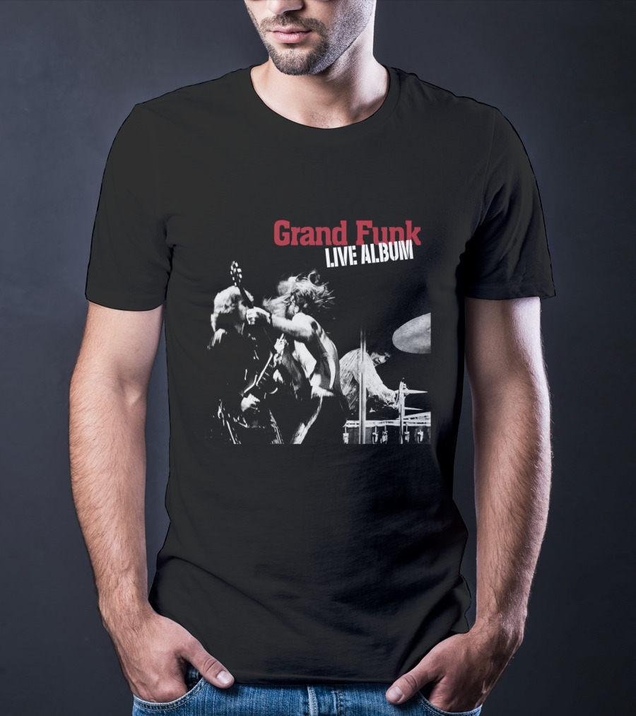 Grand Funk Live Album Black And White Concert Imagery Gfr T-Shirt