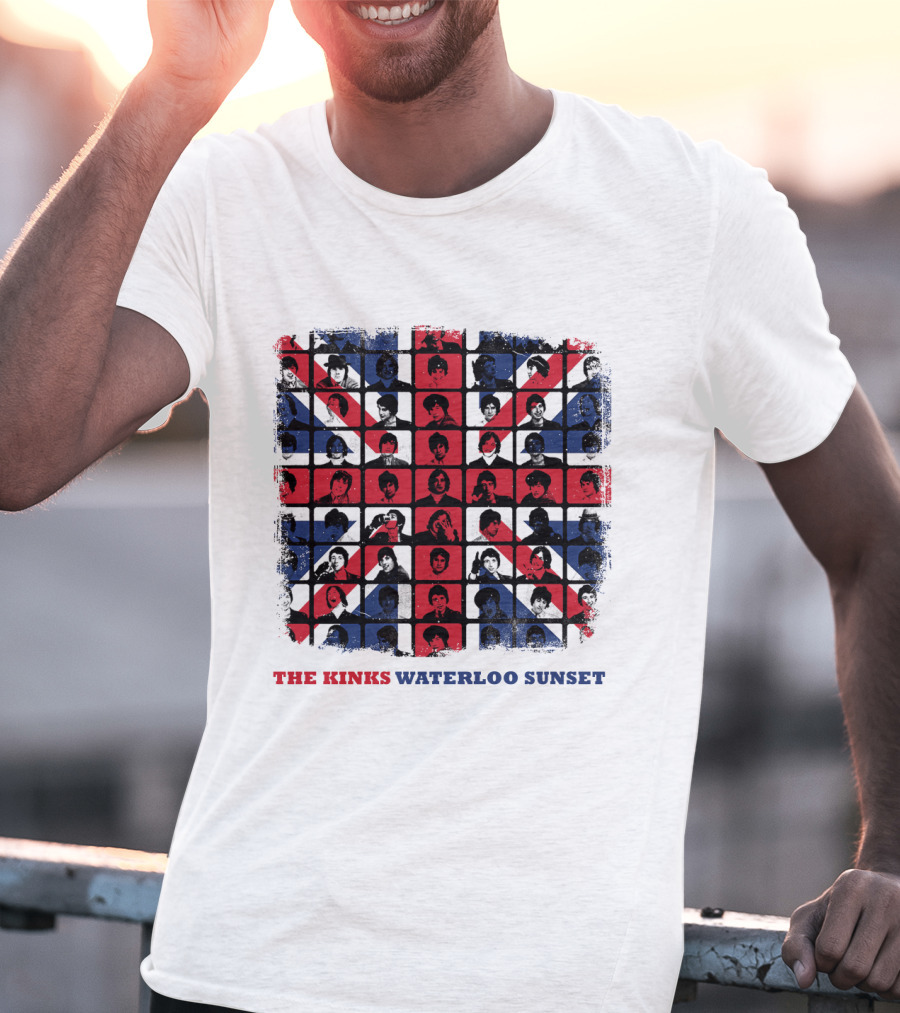 THE KINKS WATERLOO SUNSET Union Jack Portrait Grid T-Shirt