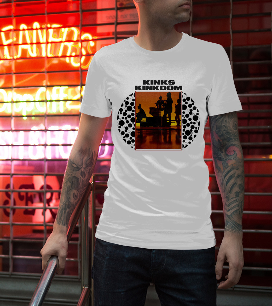 Kinks Kinkdom TKK 08 Band Silhouette With Drum Set And Spotted Circles T-Shirt