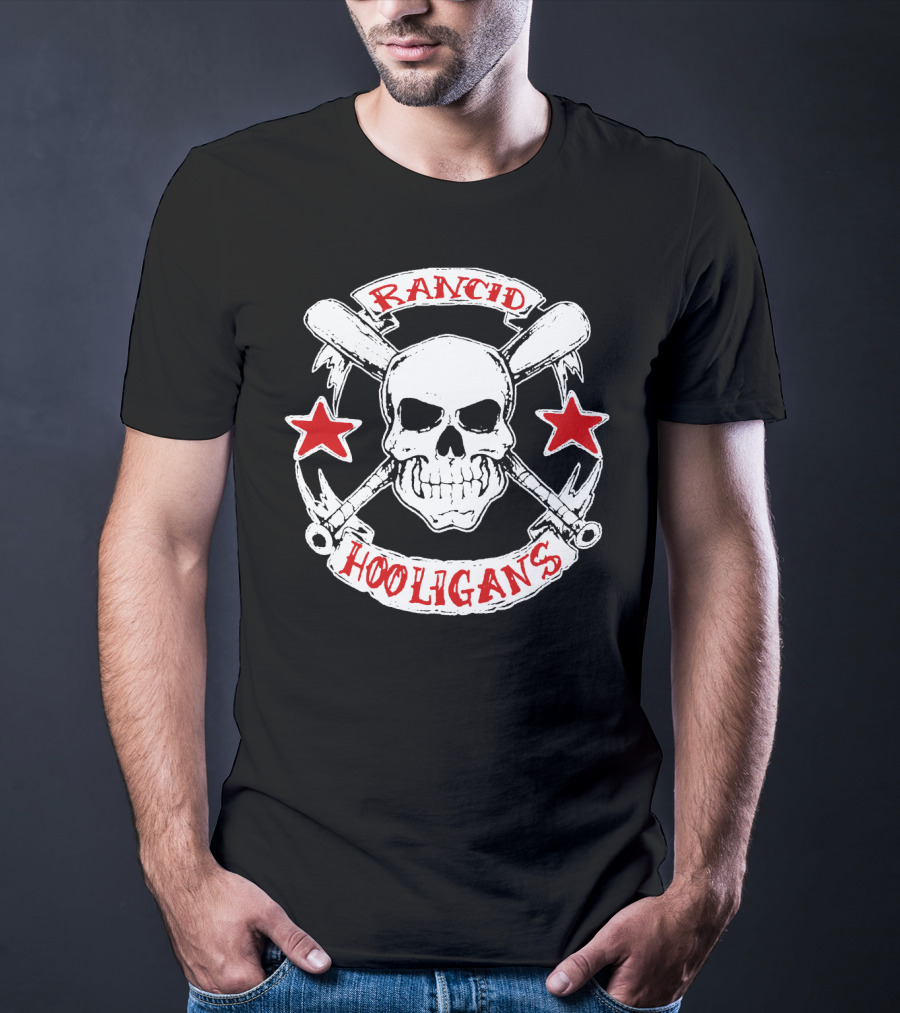 Rancid Hooligans Skull And Bat Stars T-Shirt