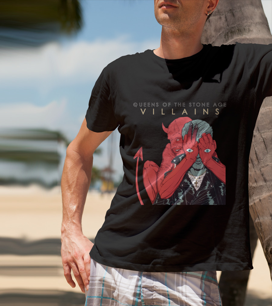 Queens Of The Stone Age Villains Devil And Leather Jacket T-Shirt