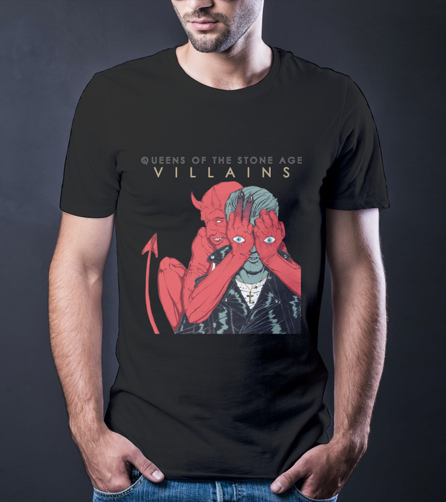 Queens Of The Stone Age Villains Devil And Leather Jacket T-Shirt