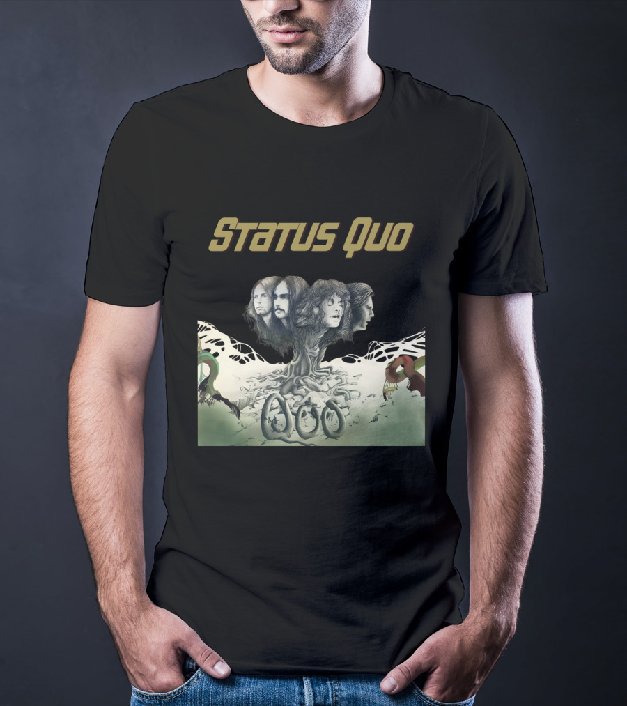 Status Quo Band Faces Tree Imagery With Members' Portraits T-Shirt