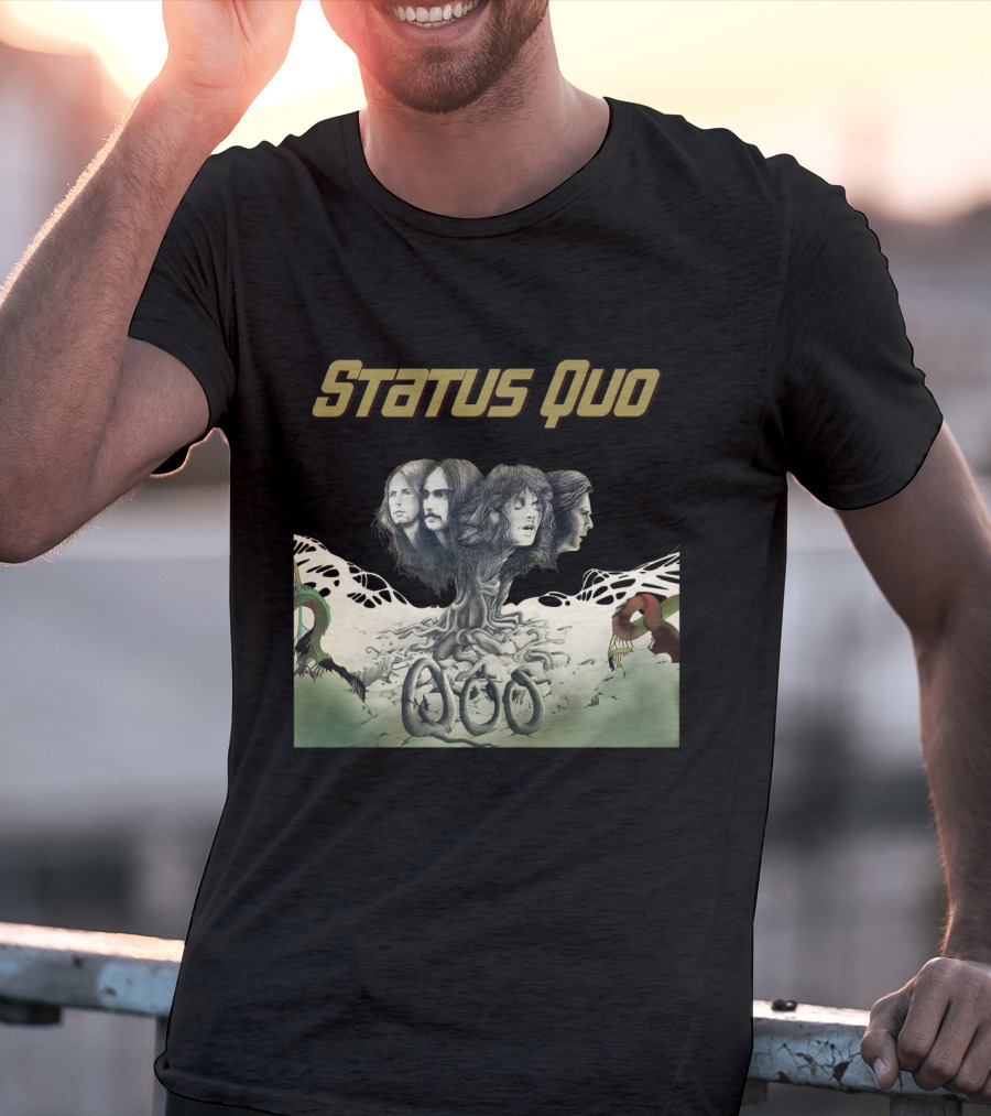 Status Quo Band Faces Tree Imagery With Members' Portraits T-Shirt