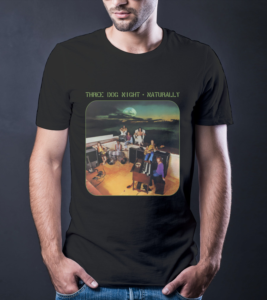Three Dog Night Naturally Album Cover Moonlit Rooftop Band Scene T-Shirt