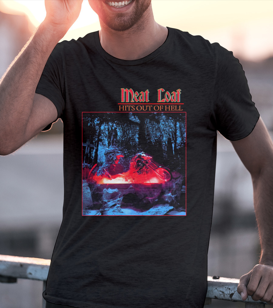 Meat Loaf Hits Out Of Hell Motorcycle Forest Scene T-Shirt
