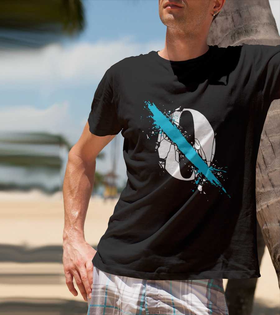 Qotsa Cracked Zero With Blue Diagonal Line T-Shirt