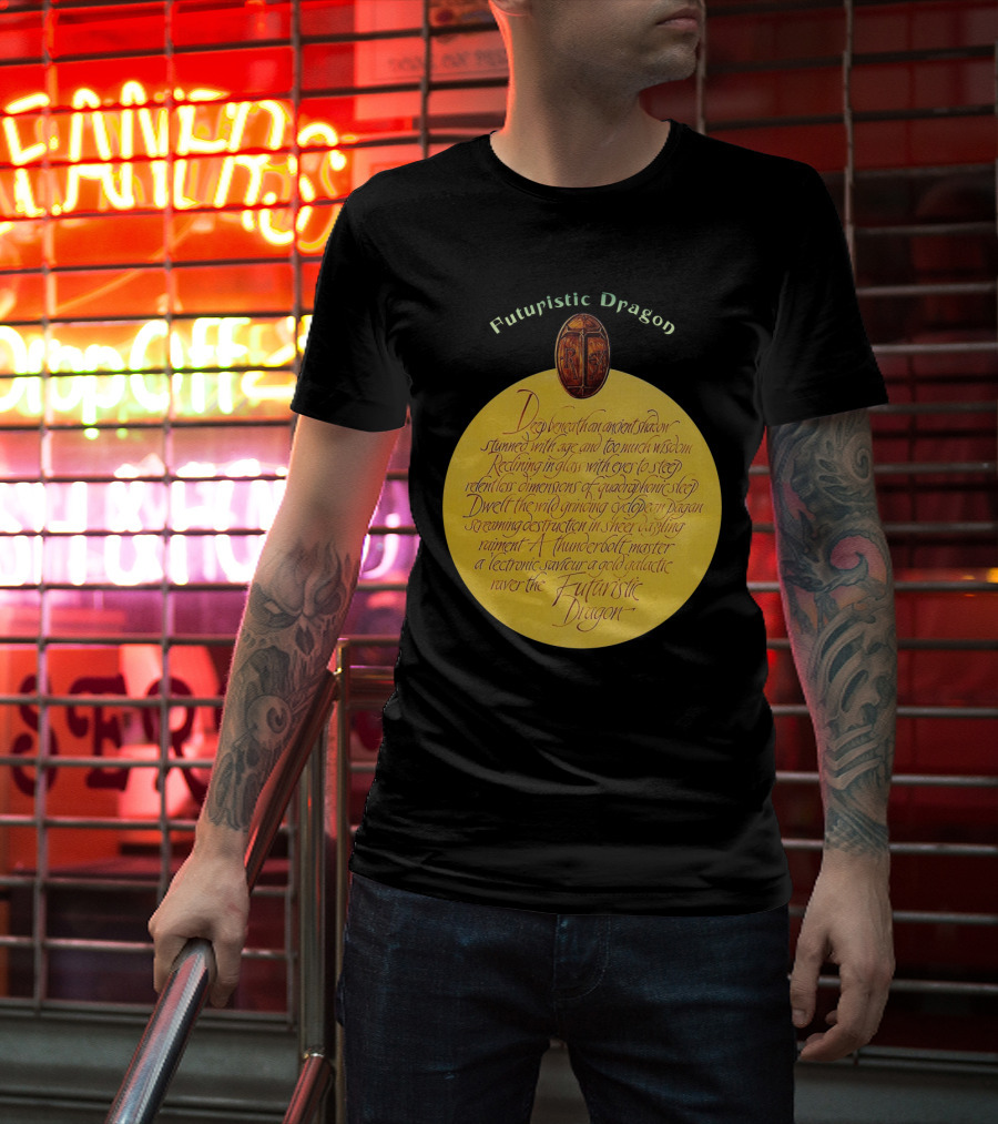 Futuristic Dragon Dwelling In Ancient Shadows With Thunderbolt Mastery T-Shirt