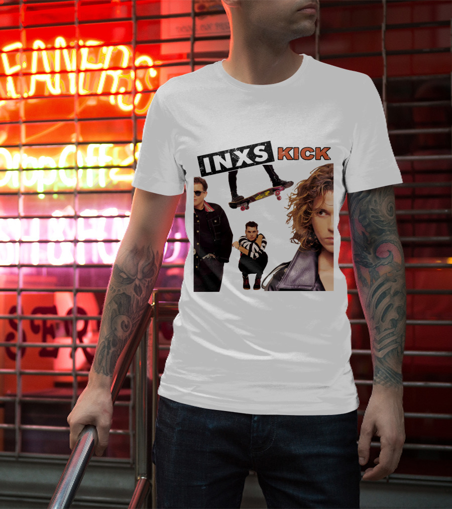 INXS Kick Album Cover Skateboard And Band Members T-Shirt