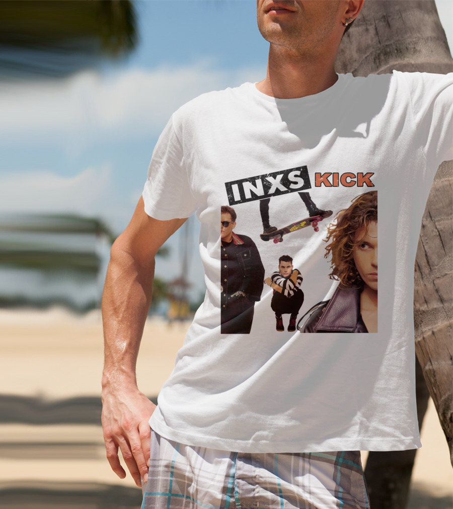 INXS Kick Album Cover Skateboard And Band Members T-Shirt