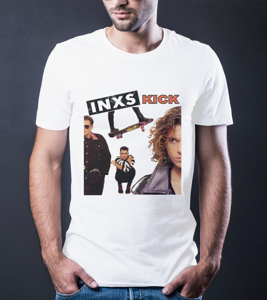 INXS Kick Album Cover Skateboard And Band Members T-Shirt