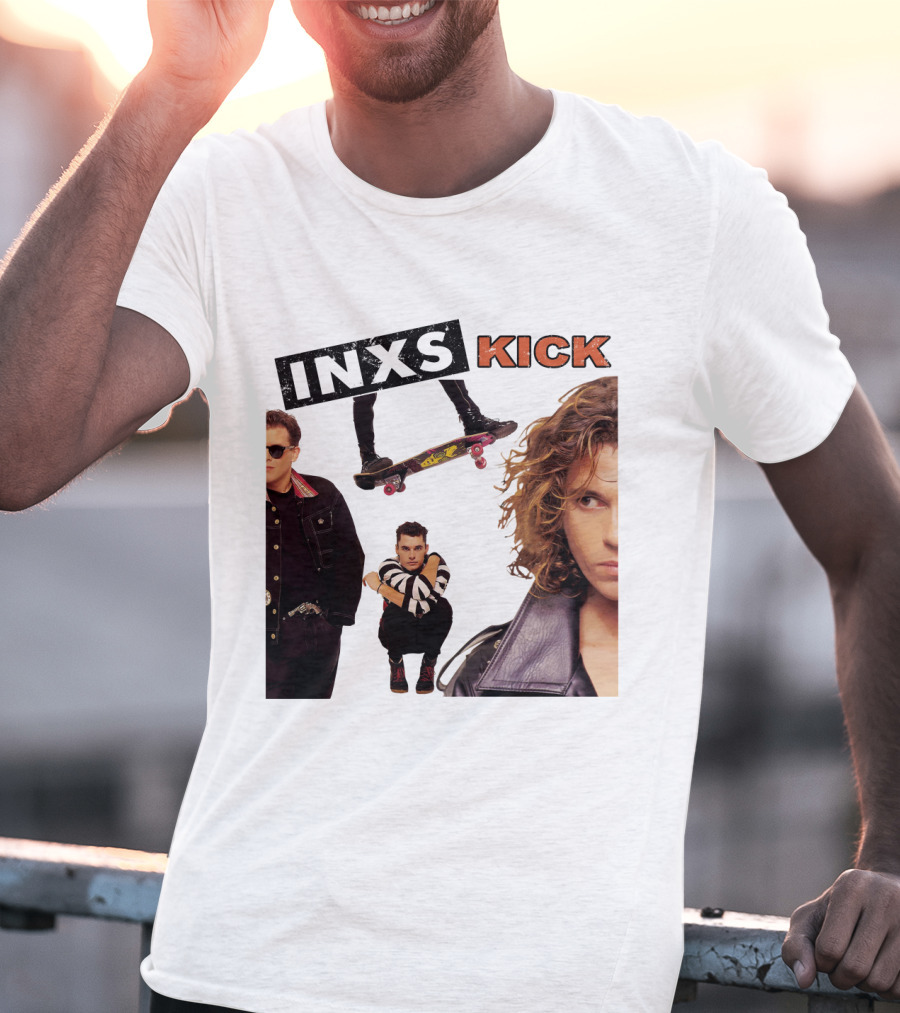 INXS Kick Album Cover Skateboard And Band Members T-Shirt