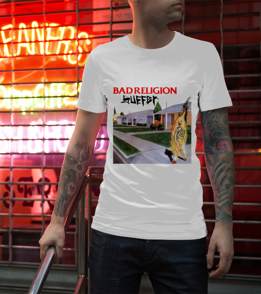Bad Religion Suffer Album Cover Burning Figure Artwork T-Shirt