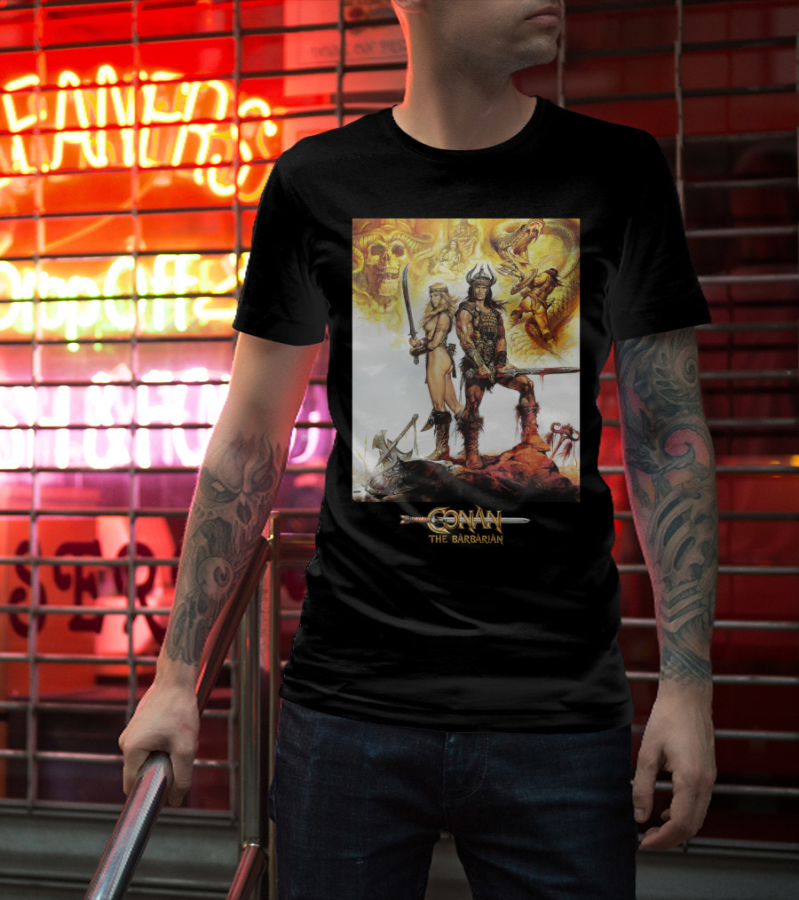Conan The Barbarian Sword Skulls Warrior Fantasy Art T-Shirt