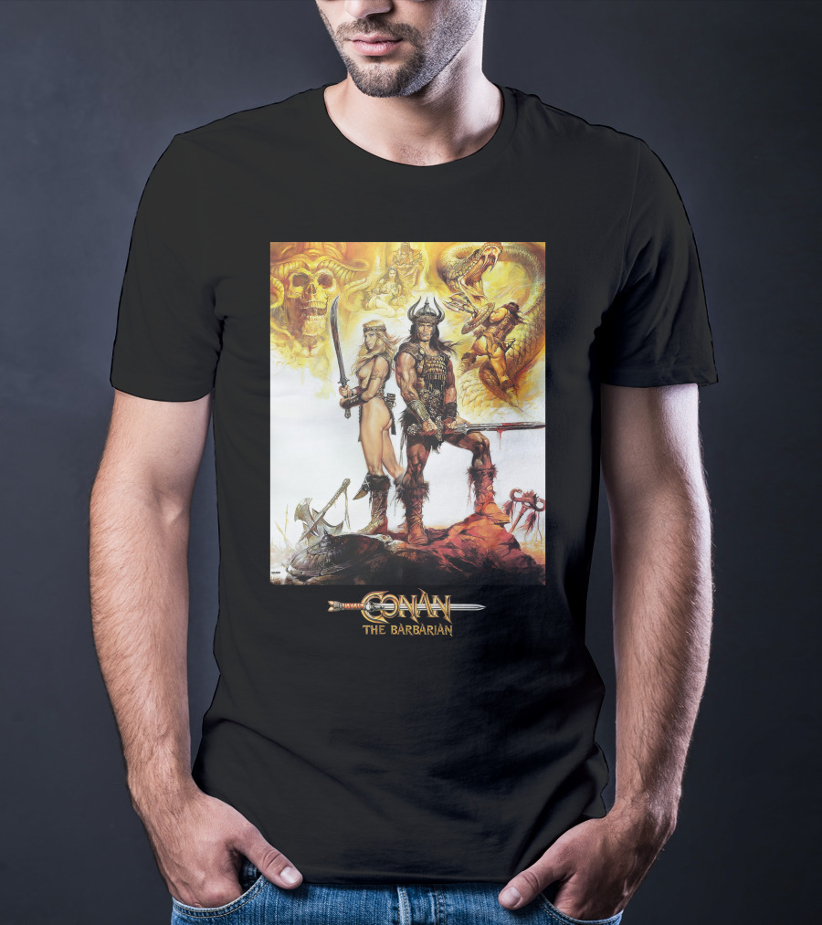 Conan The Barbarian Sword Skulls Warrior Fantasy Art T-Shirt