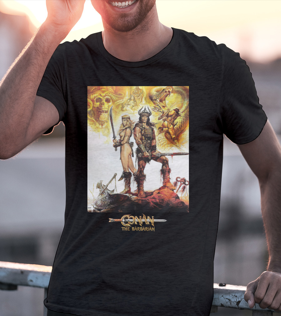 Conan The Barbarian Sword Skulls Warrior Fantasy Art T-Shirt