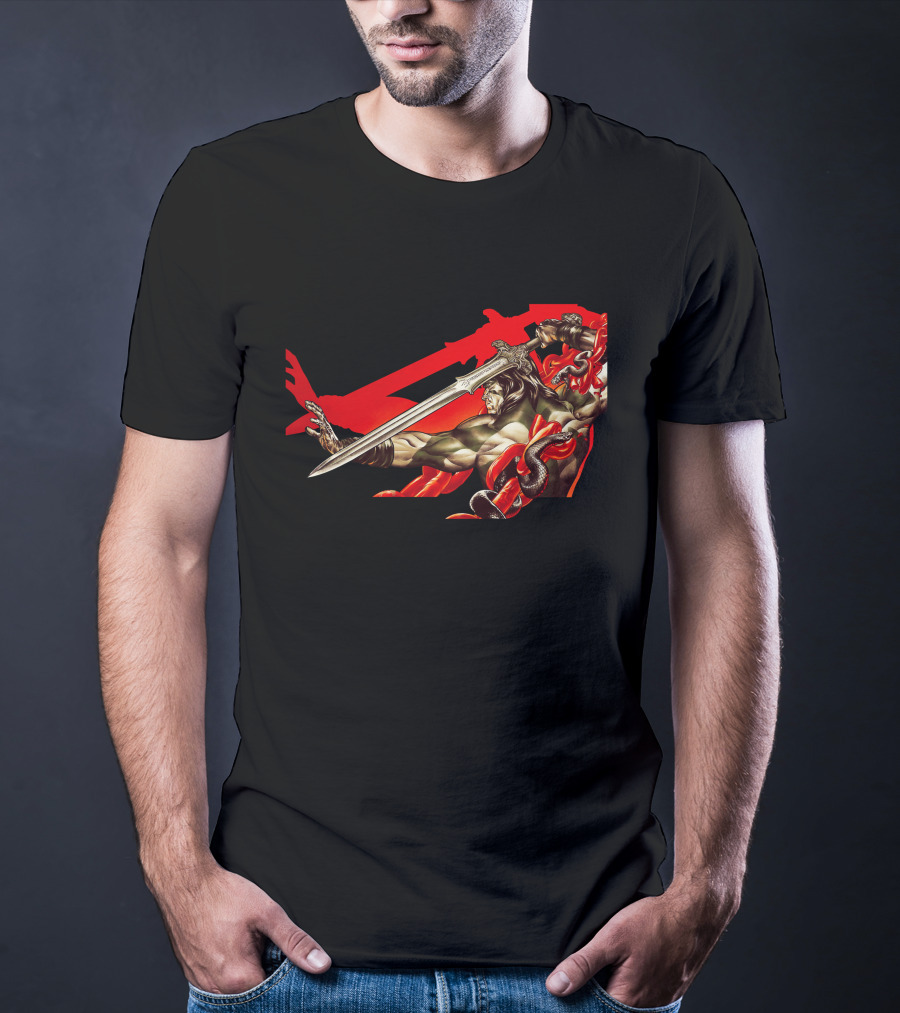Conan Sword Action With Red Snakes And Warrior T-Shirt