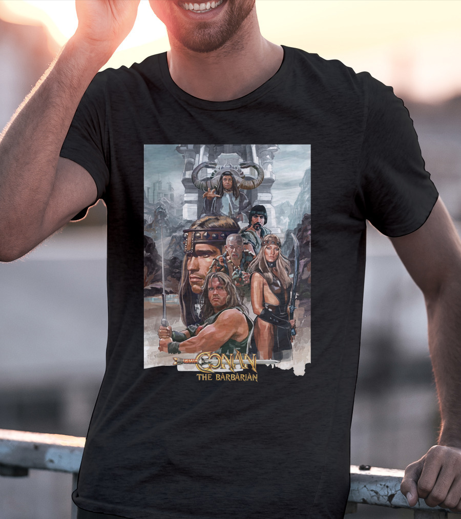 Conan The Barbarian Movie Characters Collage - Sword And Fortress T-Shirt