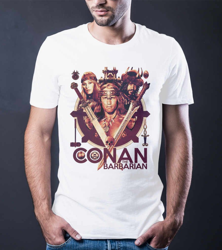 Conan The Barbarian Warrior Circle With Swords And Characters T-Shirt