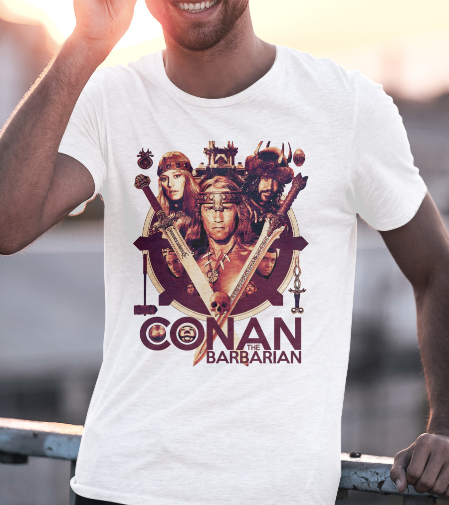 Conan The Barbarian Warrior Circle With Swords And Characters T-Shirt