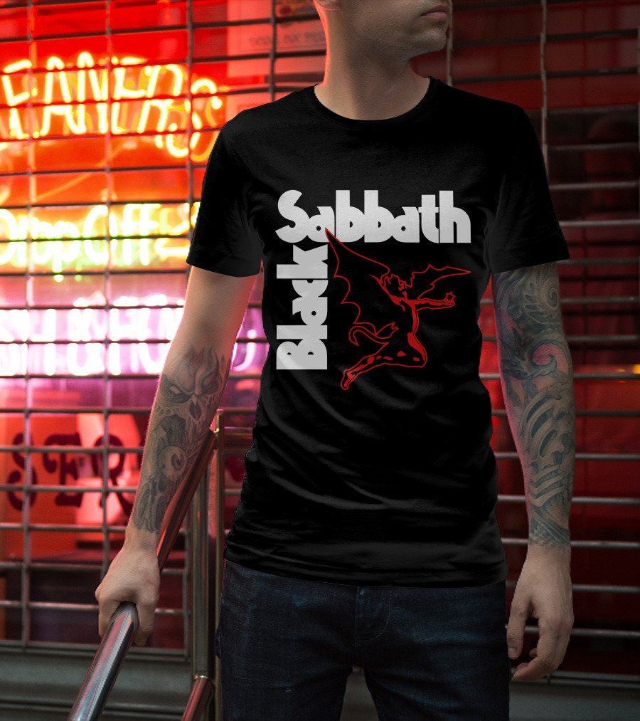 Black Sabbath Logo With Red Winged Figure T-Shirt