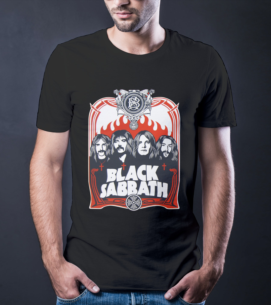 Black Sabbath Vintage Style Band Portrait With Gothic Symbolism T-Shirt