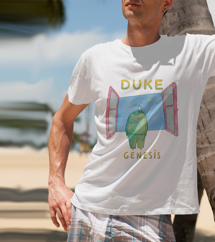 Duke Genesis Album Artwork Blue Figurine With Open Window And Crescent Moon T-Shirt