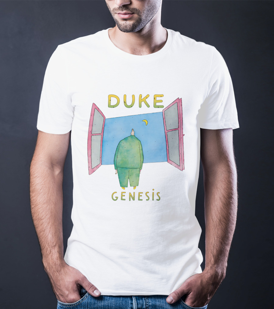 Duke Genesis Album Artwork Blue Figurine With Open Window And Crescent Moon T-Shirt