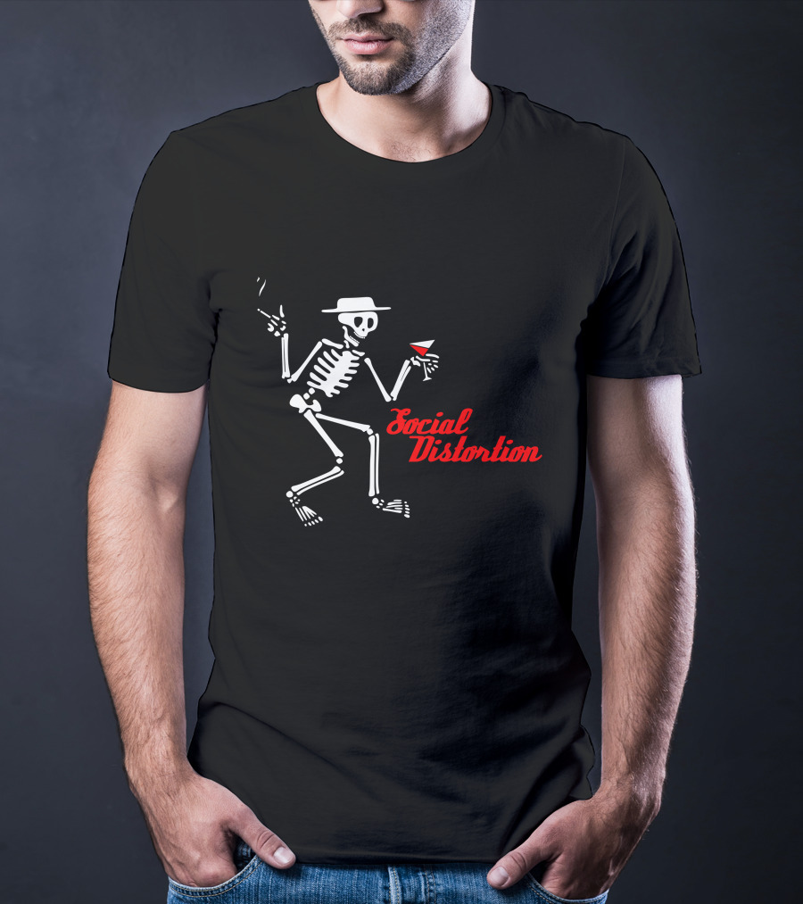 Sdt 17 Social Distortion Skeleton Smoking And Drinking Martini T-Shirt