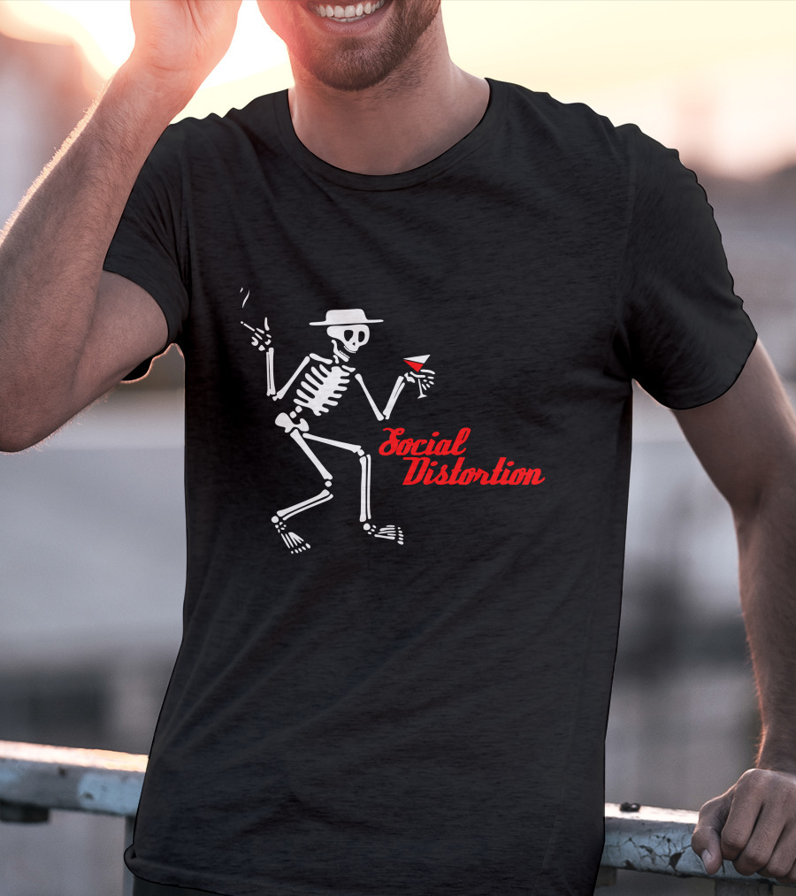 Sdt 17 Social Distortion Skeleton Smoking And Drinking Martini T-Shirt