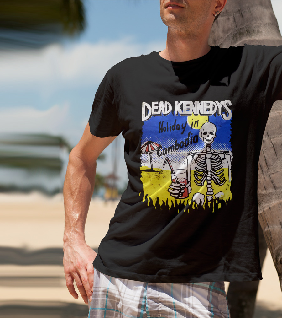 Dead Kennedys Holiday In Cambodia Skeleton Drink Umbrella Scene T-Shirt