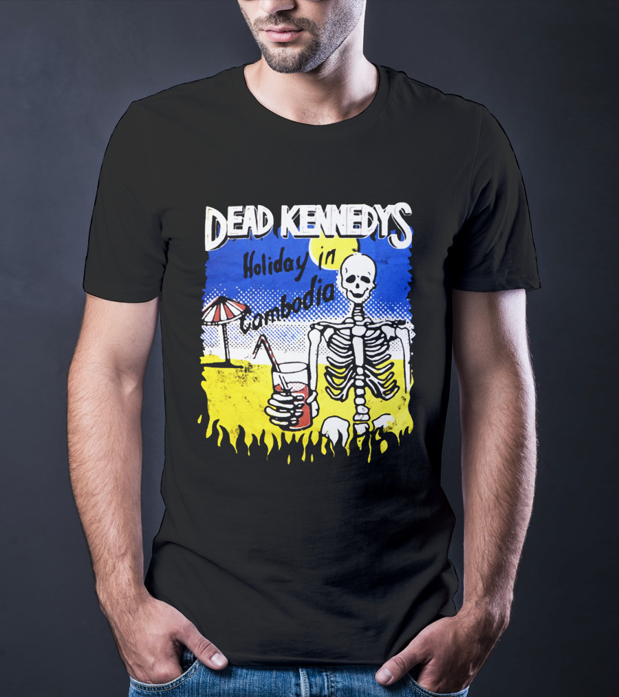 Dead Kennedys Holiday In Cambodia Skeleton Drink Umbrella Scene T-Shirt