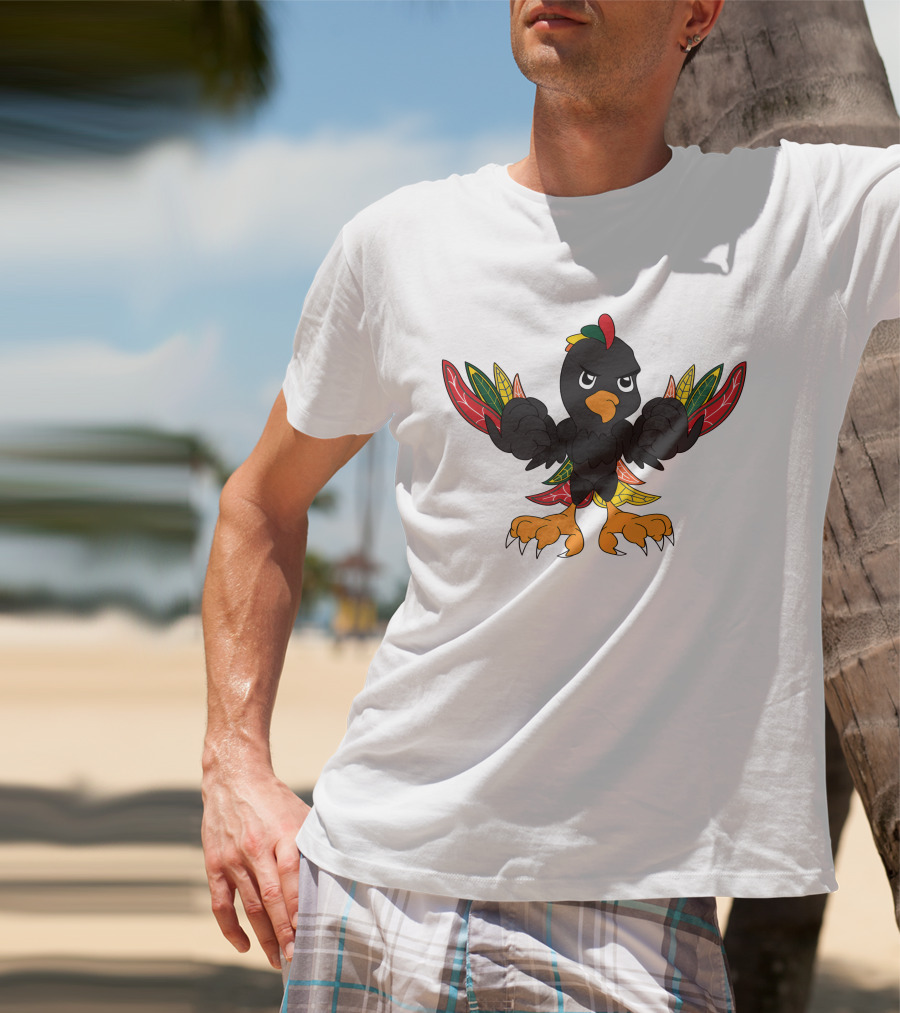 Chicago Blackhawks 19 Angry Cartoon Bird With Colorful Feather Wings And Clenched Fists T-Shirt