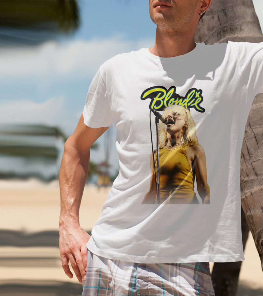 Blondie Live Performance Microphone Yellow Dress T-Shirt