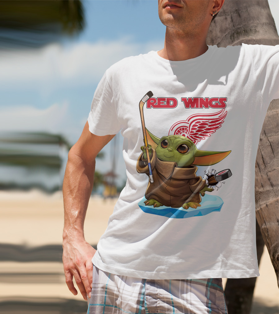 Baby Yoda Hockey Detroit Red Wings T-Shirt