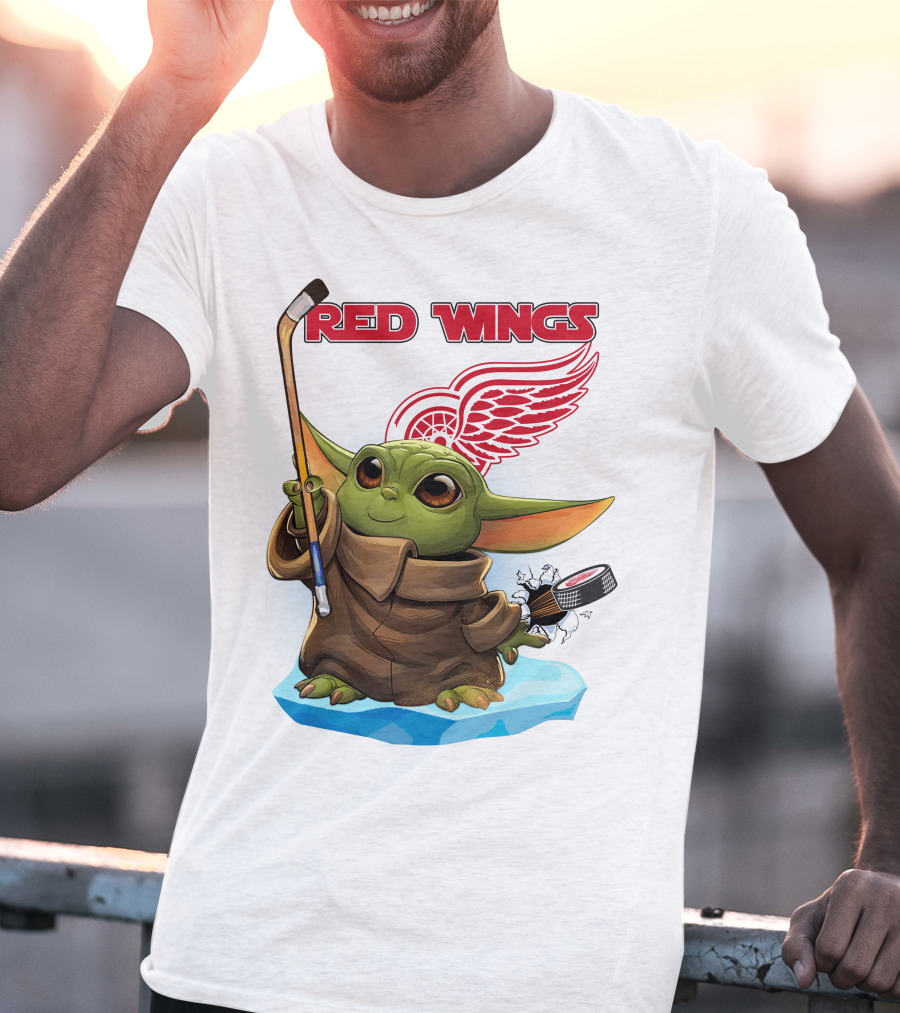 Baby Yoda Hockey Detroit Red Wings T-Shirt