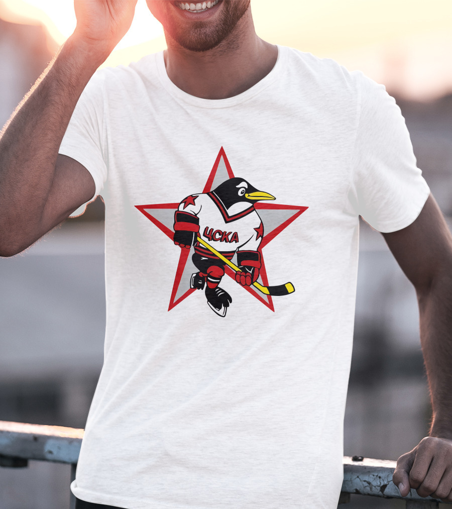 Цска Penguin Hockey Player With Red Star Ice Hockey Theme T-Shirt