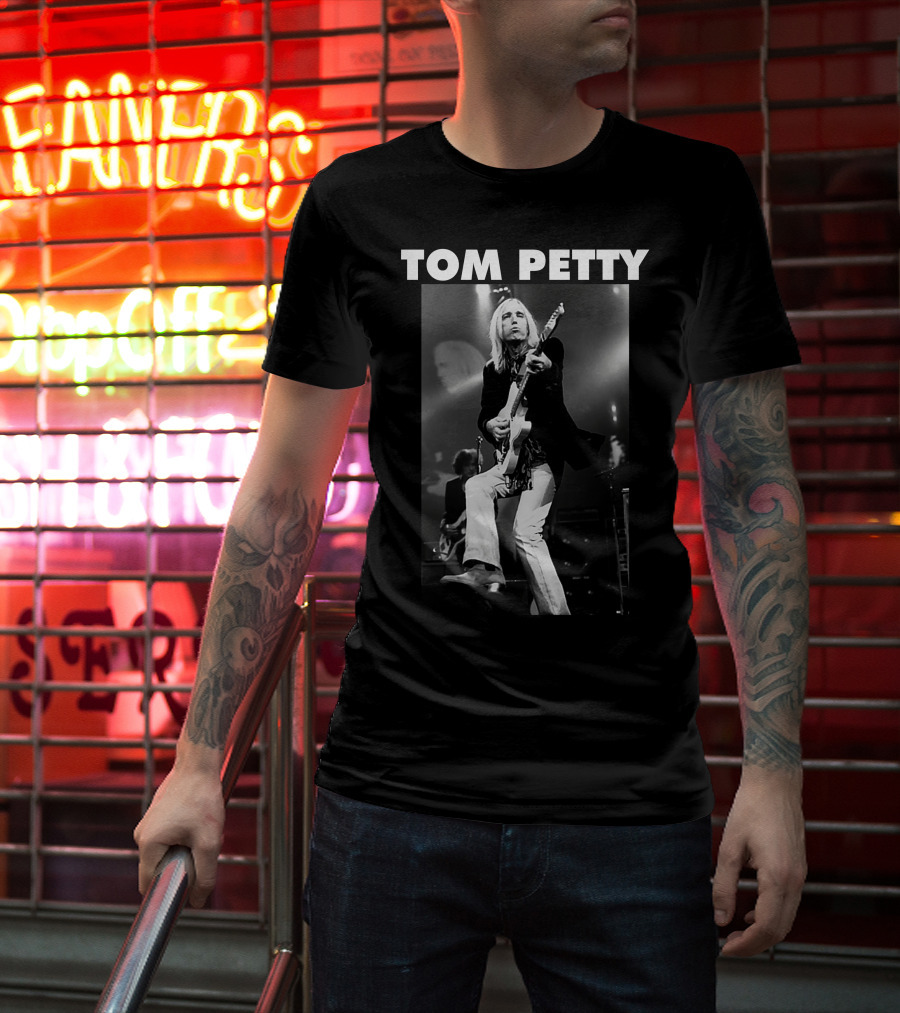 Tom Petty Rock Legend Performance Black And White T-Shirt